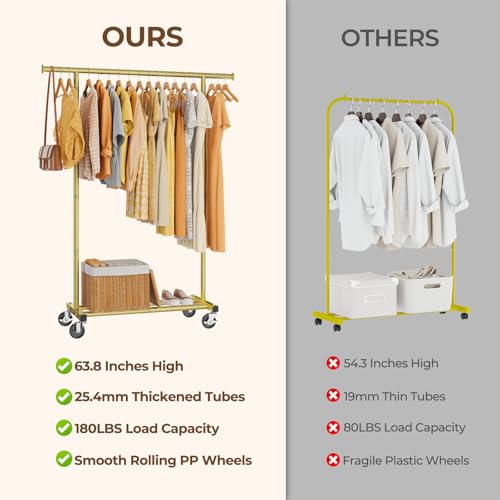 HYSEYY Clothes Rack, Clothing Rack for Hanging Clothes, Rolling Garment Rack Sturdy Coat Rack Portable Wardrobe Rack Metal Closet Rack for Bedroom Laundry Living Room, Warm Gold - color: Warm Gold