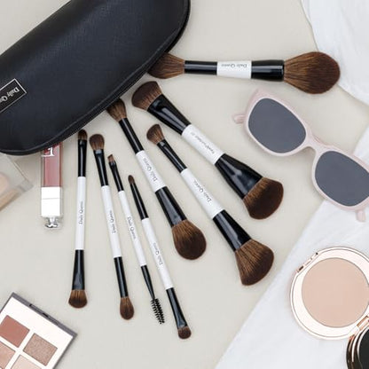 Portable Makeup Brush Set 8pcs Dual Kabuki Powder Concealers Eye shadows Blush Eyeliner Eyebrow Contour Eye blending Brushes (8 IN 16 brush set with waterproof bag)