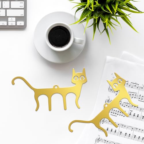 2 Pcs Golden Metal Music Book Clips Page Holders,Cute Cat Shaped - color: Gold