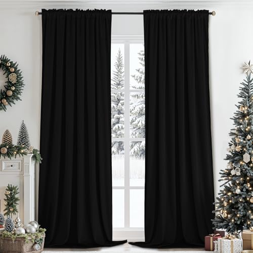 SimpleHome Black Velvet Curtains 84 Inches for Living Room Rod Pocket | Luxury Blackout Velvet Curtains,Thermal Insulated 2 Panels Room Darkening Drapes,Velvet Bedroom Curtains,W52 x L84,2 Panels - color: Black, size: 52"W x 84"L (Pack of 2)
