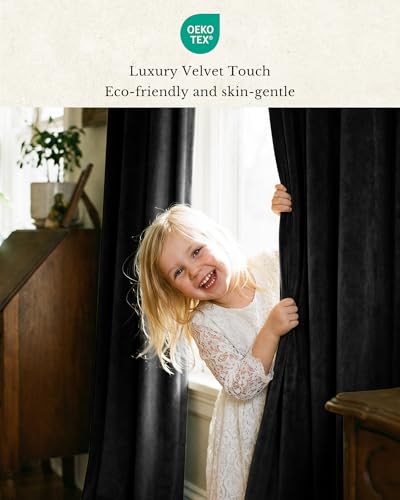 StangH Black Curtains 84 Inch Luxury Velvet Blackout Drapes 2 Panels | Enhanced Sleep Privacy, Thermal Insulated, Noise Reducing, Skin Friendly Panels, Home Cinema - color: Black, size: 52"W x 84"L (Pack of 2)