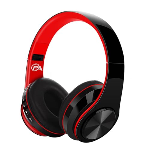 Hybrid Noise Cancelling Headphones, Wireless Bluetooth Over-Ear, Black with Color Accents, Built-in Mic, HiFi Stereo Sound, Foldable Design- Headset (Red) - color: Red