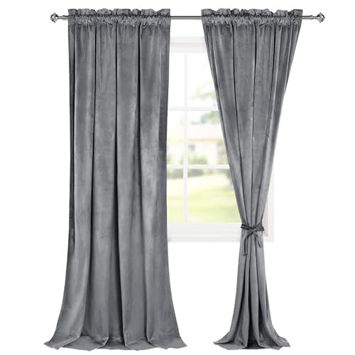 Hiasan Grey Velvet Blackout Curtains 96 inches Long, 2 Panels, 42W x 96L - color: Grey, size: 42"W x 96"L (Pack of 2)