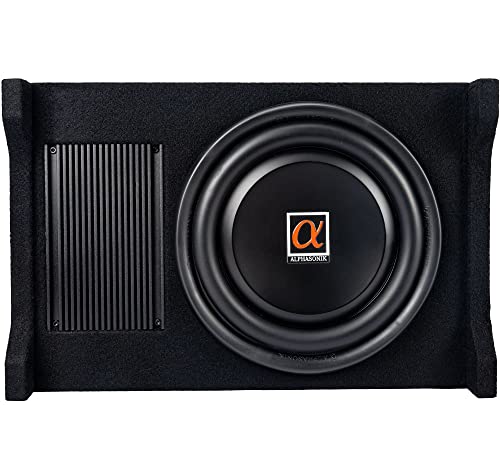 Alphasonik AS100A 10" 1200 Watts with a Built-in Amplifier Down-Firing Shallow Mount Enclosed for Tight Spaces in Cars and Trucks, Slim Thin Loaded Subwoofer Air Tight Sealed Bass Enclosure - size: 10 Inch - 1200 Watts Active