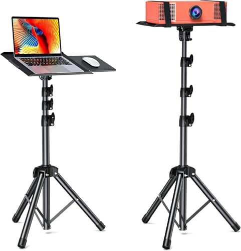 AMADA HOMEFURNISHING Foldable Projector Tripod, Multipurpose Laptop Stand with Removable Mouse Tray, Adjustable Height 25-63 Inch, Outdoor Movie Projector Stand, AMPS03 - size: 25-63 inches