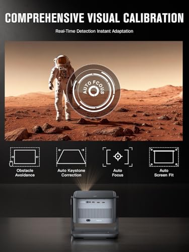 【Now with Netflix】Smart 4K Projector with WiFi and Bluetooth, VISSPL 3D Dolby Audio and Auto Focus Portable Outdoor Projector, Movie Home Theater Projectors TV Lamp Bulb for Bedroom/Ceiling