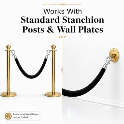 CCW 6 Ft Blue Velvet Hanging Stanchion Rope, Stainless Steel Snaps - color: Blue Rope With Polished Stainless Steel Snap Ends, size: 6 Foot