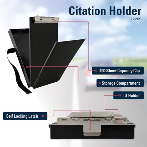 Saunders Dual Layer Police Storage Clipboard, Black Metal Clipboard with Storage, Ticket Size Paper Organizer with Steel Clip and Locking Latch, Police Equipment Form Holder for EMS - Made in USA
