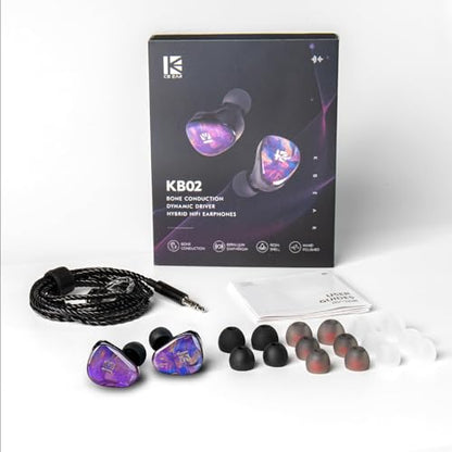 KBEAR KB02 Colorful Resin Shell in Ear Monitor Headphones, Bone Conduction Dynamic Driver Wired Earbuds, IEM Headphones HiFi Earphones with 2Pin 4N OFC Cable 3.5mm Plug for Singers Musicians, Purple - color: Purple