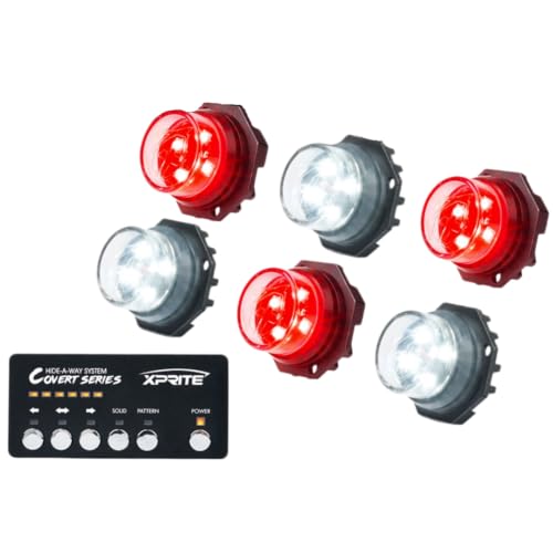 Xprite White Red LED Hideaway Strobe Lights Kit, 20 Flash Modes w/Control Panel Headlights Taillights Fog Light Interior Mounting for Construction Towing Snow Plow Pickup Work Trucks Cars 6 PCS - color: White Red, size: 6 pcs