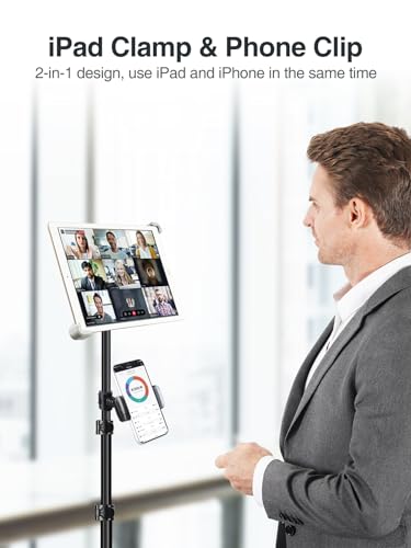 elitehood iPad Tripod Stand, Aluminum Alloy iPad Stand, 360 Rotation Adjustable Height iPad Stand Holder for Floor, Universal Compatible with All 7.9-11 Inch Tablet - size: 7.9-11.9 inches