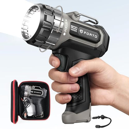 FORTO Compact Rechargeable Spot Light with Adjustable Focus | 1400 Lumens,120000 Candela,2700Ft Range,Handheld Spotlight with Stand,3 Light Modes for Hunting Boating Camping Hiking - color: Brown