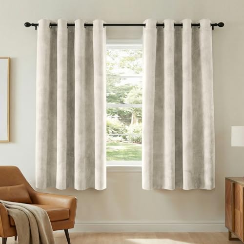 H.VERSAILTEX Velvet 100% Blackout Curtains for Living Room Full Light Blocking Curtains Thermal Insulated Room Window Drapes Soft Luxury Curtains Grommet Top 2 Panels (55" W x 63" L, Sand) - color: Sand, size: 55"W x 63"L (Pack of 2)