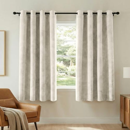 H.VERSAILTEX Velvet 100% Blackout Curtains for Living Room Full Light Blocking Curtains Thermal Insulated Room Window Drapes Soft Luxury Curtains Grommet Top 2 Panels (55" W x 63" L, Sand) - color: Sand, size: 55"W x 63"L (Pack of 2)