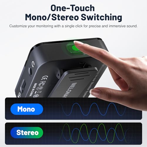 MELONARE Portable Wireless in-Ear Monitor System Mono/Stereo PM-2S | Wireless Audio Transmitter and Receiver, 24bit/48kHz Audio, Mono/Stereo Switch, OTG Input, Live Shows, Studios, Bands - size: 1 receiver +1 transmitter