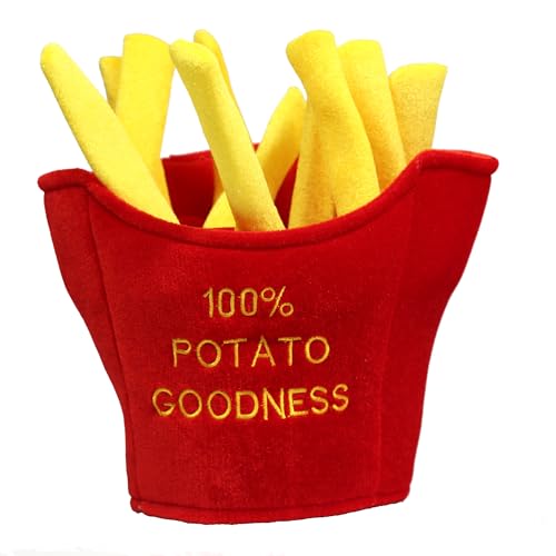 Funny French Fries Novelty Hat with 100% Potato Goodness Embroidery. Fun Fast Food Costume Accessory for Theme Parties & Holiday Events