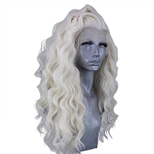 RONGDUOYI RDY #60 Platinum Blonde Wavy Lace Front Wigs for Women 24inches Blonde Long Body Wave Synthetic Hair Wig Natural Looking Soft Swiss Lace Wig - color: Platinum Blonde-#60