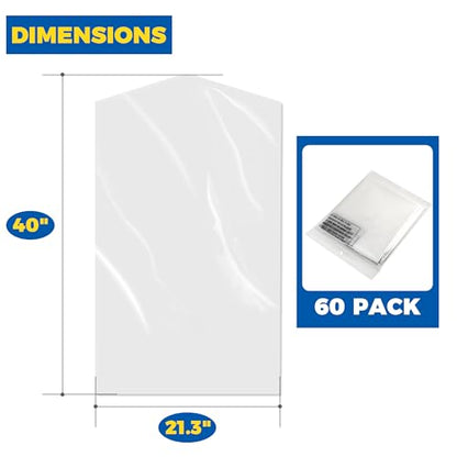 60-Pack Dry Cleaning Bags for Clothes 40-Inch Long - Clear Plastic Garment Bags for Hanging Clothes, Dry Cleaner Plastic Clothing Cover for Suits, Coat, Shirt, & Pants - color: Clear - 40 Inch Length