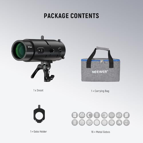 NEEWER LS-300 Spotlight Optical Snoot for 300W Bowens Mount LED Video Lights with 16x GOBO 19° Projection Lens 98% Light Transmittance Geometric Shaper for Creative Photography & Enhanced Illuminance - style: LS-300