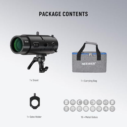 NEEWER LS-300 Spotlight Optical Snoot for 300W Bowens Mount LED Video Lights with 16x GOBO 19° Projection Lens 98% Light Transmittance Geometric Shaper for Creative Photography & Enhanced Illuminance - style: LS-300