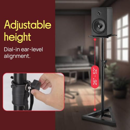 Pyle Speaker Stand Pair of Sound - Play 1 and 3 Holder, Telescoping Height Adjustable from 26” - 52” Inch, High Heavy Duty Three-point Triangle Base w/ Floor Spikes and 9” Square Platform, Black