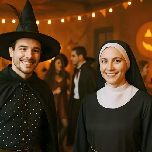CIATBYYJ Nun Headpiece Costume, Elegant Nun Habit Cap Costume Accessory for Women, Nuns Veil Costumes for Halloween Cosplay Party, Nuns Headpiece Accessories (Black and White)