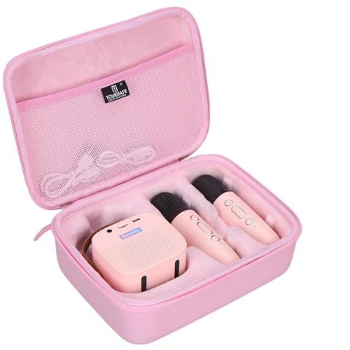 Tourmate Hard Storage Case for YLL/zicor/Kinglucky/CscyyAmz/IROO Kids Karaoke Machine,PU Travel Case for Portable Bluetooth Speaker Two Microphones (Only Case) (Pink)