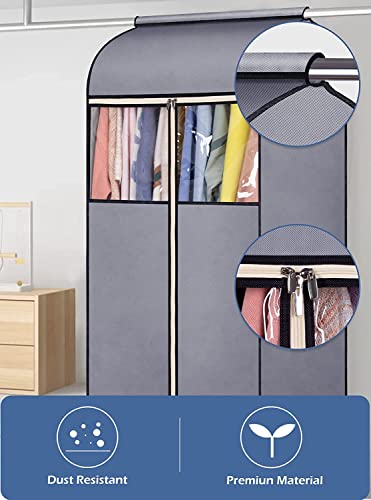 SLEEPING LAMB 60'' Hanging Garment Bags for Closet Storage Sealed Completely Jackets Coats Suits Clothes Rack Cover for Wardrobe with Clear PVC Window, 2 Packs, Grey (Hanging Rod Not Included) - size: 60 inches