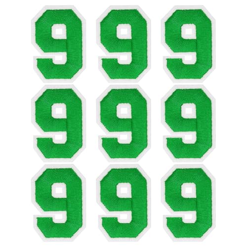 MECCANIXITY Iron on Number Patches 2" Number 9 Iron on Embroidered Patch Sew on Letter Stickers Applique for Repairing Clothing Jeans Shoes Hats DIY(Green, Pack of 9) - style: Number 9