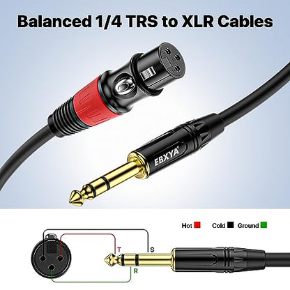 EBXYA 1/4 TRS to XLR 10ft 2Pack - 6.35mm 3Pin Balanced Female Audio Cable | Double Shielding, Oxygen-Free Copper, for Mixers, Amps, Studio Recording - size: 10 feet-2 Pack, style: TRS to XLR Female