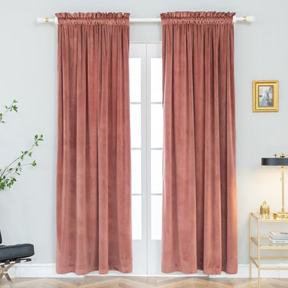 PLEASANT BOULEVARD Canyon Rose Pink Velvet Curtains 63 inch Long Heavyweight Blackout Curtains Rod Pocket Thermal Insulated Darkening Window Drapes for Bedroom Living Room, W52 x L63, 2 Panels - color: Canyon Rose, size: 52"W x 63"L (Pack of 2)