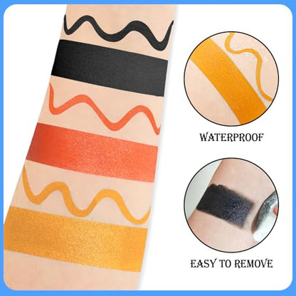 Black Red Orange Face & Body Paint - Blendable Facepaint Foundation with Sponge & Brush for Skin, Professional Halloween Face Make-up Kit for Scarecrow Tiger Devil Pumpkin Fox Lion Costume - color: 09 Pumpkin/Scarecrow
