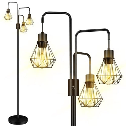 BoostArea Industrial Floor Lamp,Metal Diamond Lampshade,Modern Stand Up Lamp with 3 Light, Bulbs Not Included,Simple Design Floor Lamp for Bedroom, Living Room, Office, Kids Room, Reading - color: Diamond