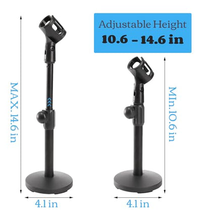 YOUEON 2 Pcs Microphone Stand Desktop, Adjustable Table Mic Stand with Mic Clip and 5/8" Male to 3/8" Female Screw Adapter, Heavy Base, Compatible with Most Mics (Pack of 2) - size: style 1 (Pack of 2)
