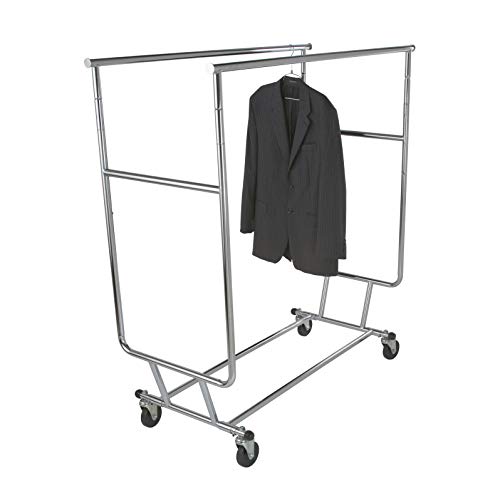 Econoco Double Arm Garment Rack, Commercial Grade, Chrome, 48x55in | Two-arm chrome garment rack with adjustable arms, commercial-grade square tubing, built for high-volume retail environments - style: Industrial Use