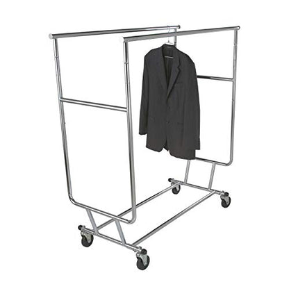 Econoco Double Arm Garment Rack, Commercial Grade, Chrome, 48x55in | Two-arm chrome garment rack with adjustable arms, commercial-grade square tubing, built for high-volume retail environments - style: Industrial Use