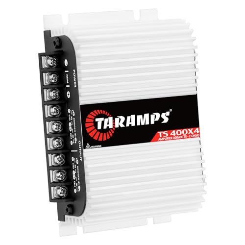 Taramps TS 400x4 400 watts RMS 4 Channels Full Range Car Audio Amplifier, 2 Bridged Channels, RCA Input Class D, Output Power, Multichannel Amplifier System, Small - TS400X4 | Bridgeable outputs, built-in HPF/LPF crossovers and RCA inputs provide flexible