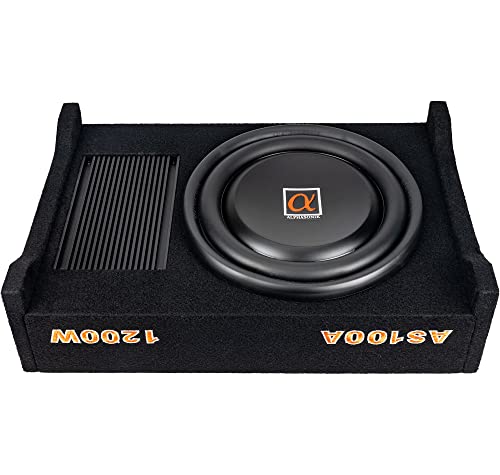 Alphasonik AS100A 10" 1200 Watts with a Built-in Amplifier Down-Firing Shallow Mount Enclosed for Tight Spaces in Cars and Trucks, Slim Thin Loaded Subwoofer Air Tight Sealed Bass Enclosure - size: 10 Inch - 1200 Watts Active