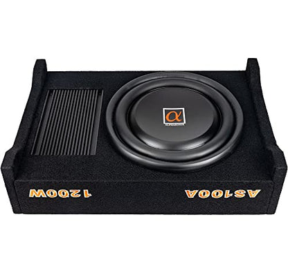 Alphasonik AS100A 10" 1200 Watts with a Built-in Amplifier Down-Firing Shallow Mount Enclosed for Tight Spaces in Cars and Trucks, Slim Thin Loaded Subwoofer Air Tight Sealed Bass Enclosure - size: 10 Inch - 1200 Watts Active