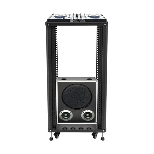 22U Rolling DJ Mixer Stand Server Rack with Side Panels and Top Panel | Open Frame Stereo Rack with Base and Caster Wheels, Black Audio Video Mounting Rack for Studio Stage Home, 200LBS Capacity
