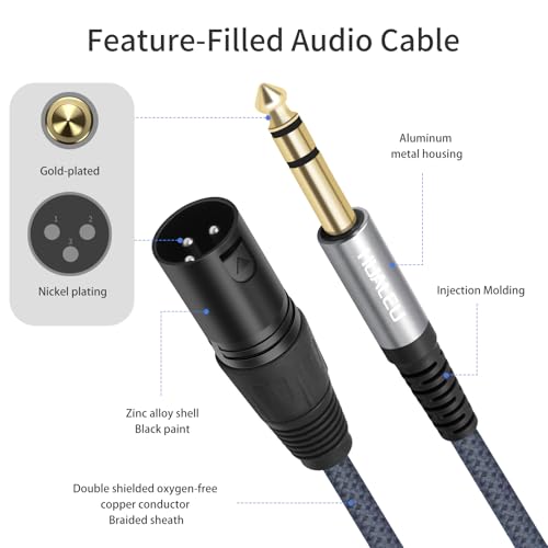 HUALEU10Feet 1/4 TRS to 3Pin XLR Male Auido Cable,6.35mm TRS to XLR 3pin Male Braid Quarter inch Balanced Cable for Mixer Power Amplifier-2Pack - color: 1/4 TRS To XLR M, size: 10 feet(2 pack)
