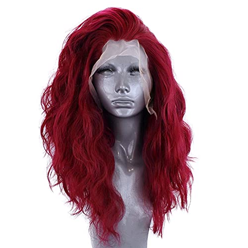 RONGDUOYI RDY Burgundy Hair Wig 24inches Long Body Wave Lace Front Synthetic Wig for Women Wine Red Wavy Lace Frontal Heat Fiber Hair Half Hand Tied Wig Cosplay Daily Use Hair - color: Burgundy-#1557