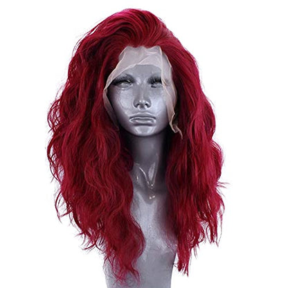 RONGDUOYI RDY Burgundy Hair Wig 24inches Long Body Wave Lace Front Synthetic Wig for Women Wine Red Wavy Lace Frontal Heat Fiber Hair Half Hand Tied Wig Cosplay Daily Use Hair - color: Burgundy-#1557
