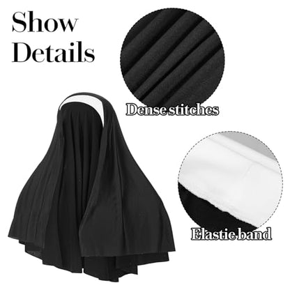 CIATBYYJ Nun Headpiece Costume, Elegant Nun Habit Cap Costume Accessory for Women, Nuns Veil Costumes for Halloween Cosplay Party, Nuns Headpiece Accessories (Black and White)
