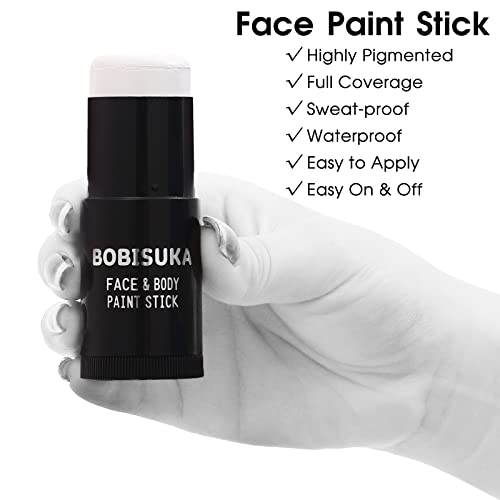 BOBISUKA Face Body White Paint Stick, Clown Makeup Eye Black Sticks for Sports, White Foundation Face Painting Kit for Halloween Skeleton Vampire Mime Skull Joker Special Effects Cosplay SFX Costume - color: White