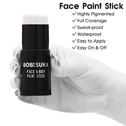 BOBISUKA Face Body White Paint Stick, Clown Makeup Eye Black Sticks for Sports, White Foundation Face Painting Kit for Halloween Skeleton Vampire Mime Skull Joker Special Effects Cosplay SFX Costume - color: White