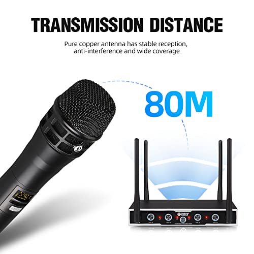 D Debra Audio Wireless Microphone System Pro DU4004 UHF 4 * 16 Adjustable Channel Wireless Handheld Lavalier Headset Mics, Ideal for Meeting Church Speech Party (2 Handheld 2 Bodypack) - color: 2 Handheld 2 Bodypack