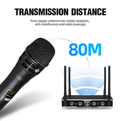 D Debra Audio Wireless Microphone System Pro DU4004 UHF 4 * 16 Adjustable Channel Wireless Handheld Lavalier Headset Mics, Ideal for Meeting Church Speech Party (2 Handheld 2 Bodypack) - color: 2 Handheld 2 Bodypack