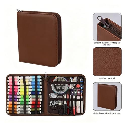 Obear Sewing Kit for Adults: 170 Pcs Sewing Supplies for Hand Mending Clothes, Emergency Repair for Home Travel Dorm, Brown (Gift for Mom, Grandma, Students) - style: 170 Pcs Hand Sewing Kit