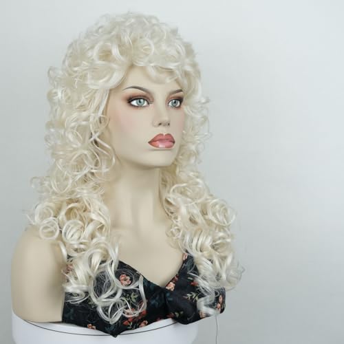 Aimole Long Curly Wigs Synthetic Pale Blonde Cosplay Women Wig Heat Resistant Hair (614) - color: 614 Pale Blonde